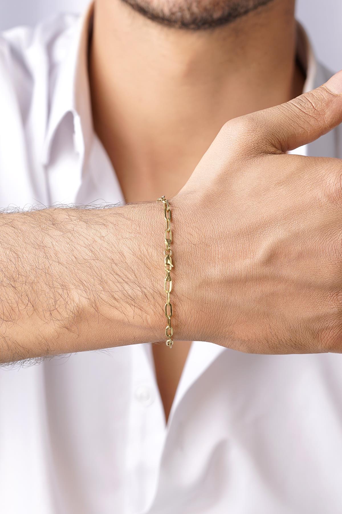 Men's 14K Solid Gold Oval Paperclip Link Bracelet