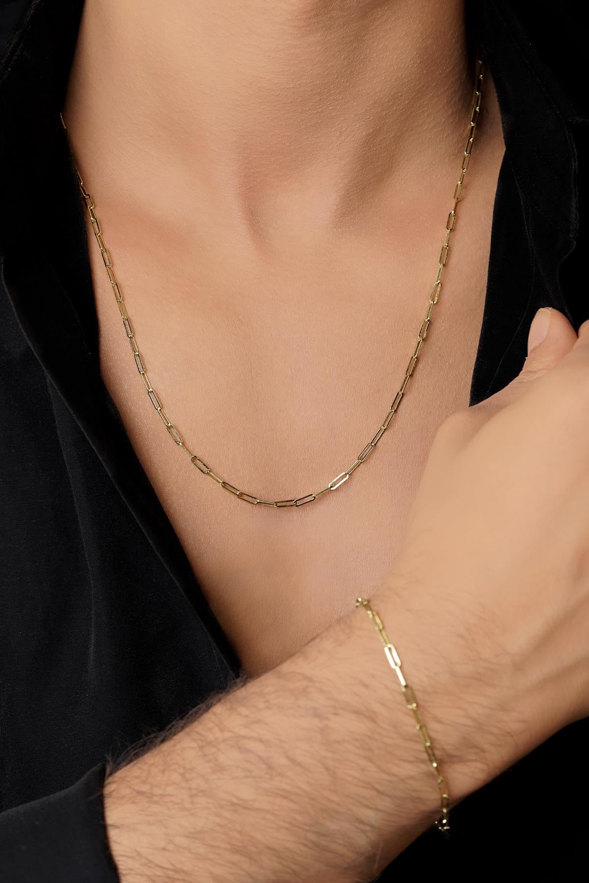 Men's 14K Gold Paperclip Link Jewelry Set