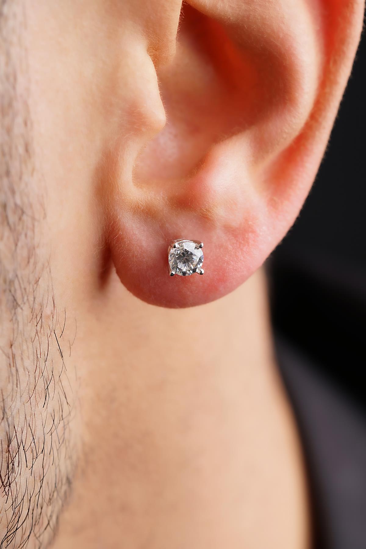 Men's 14K Gold Solitaire Stud Earrings