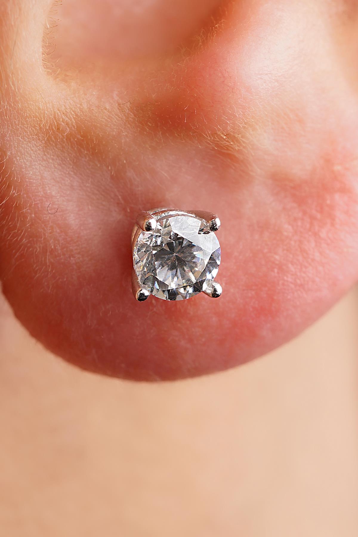 Men's 14K Gold Solitaire Stud Earrings