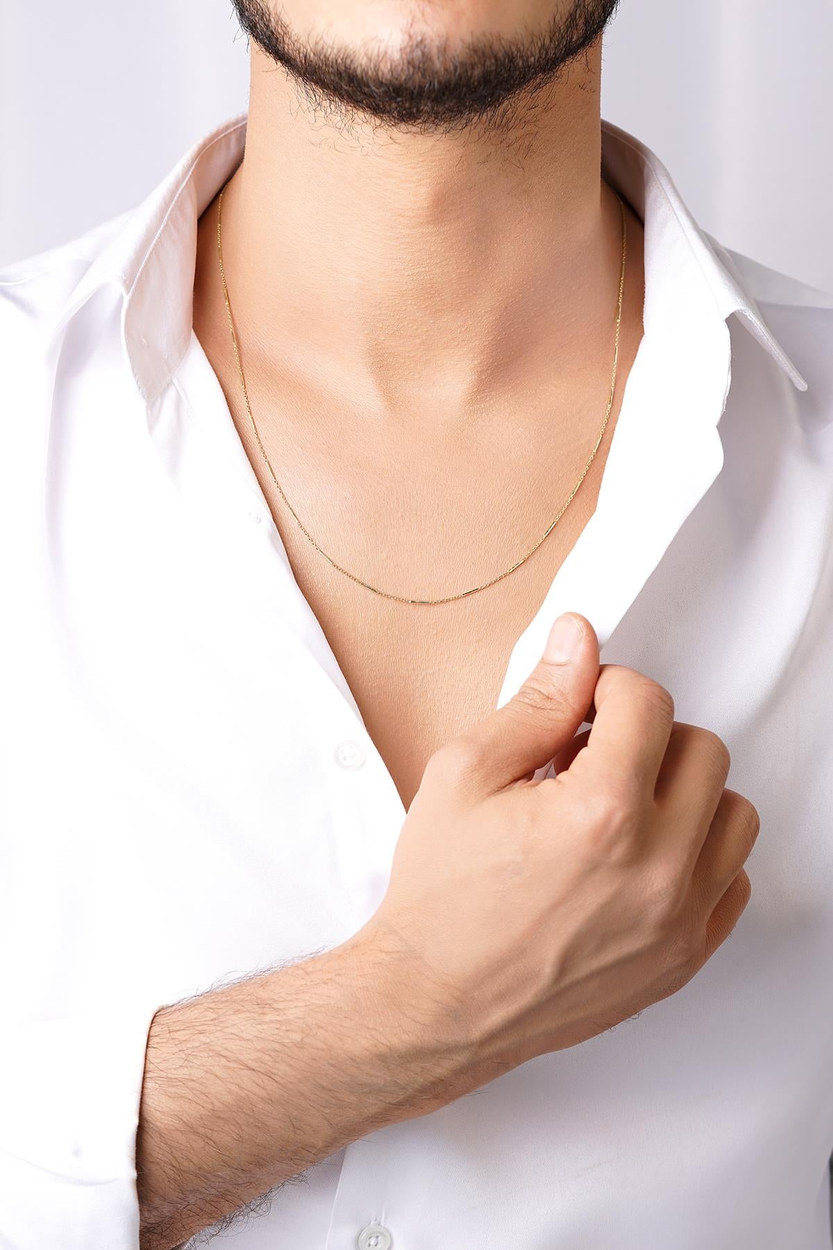 Men's 14K Solid Gold Vertical Bar Pendant