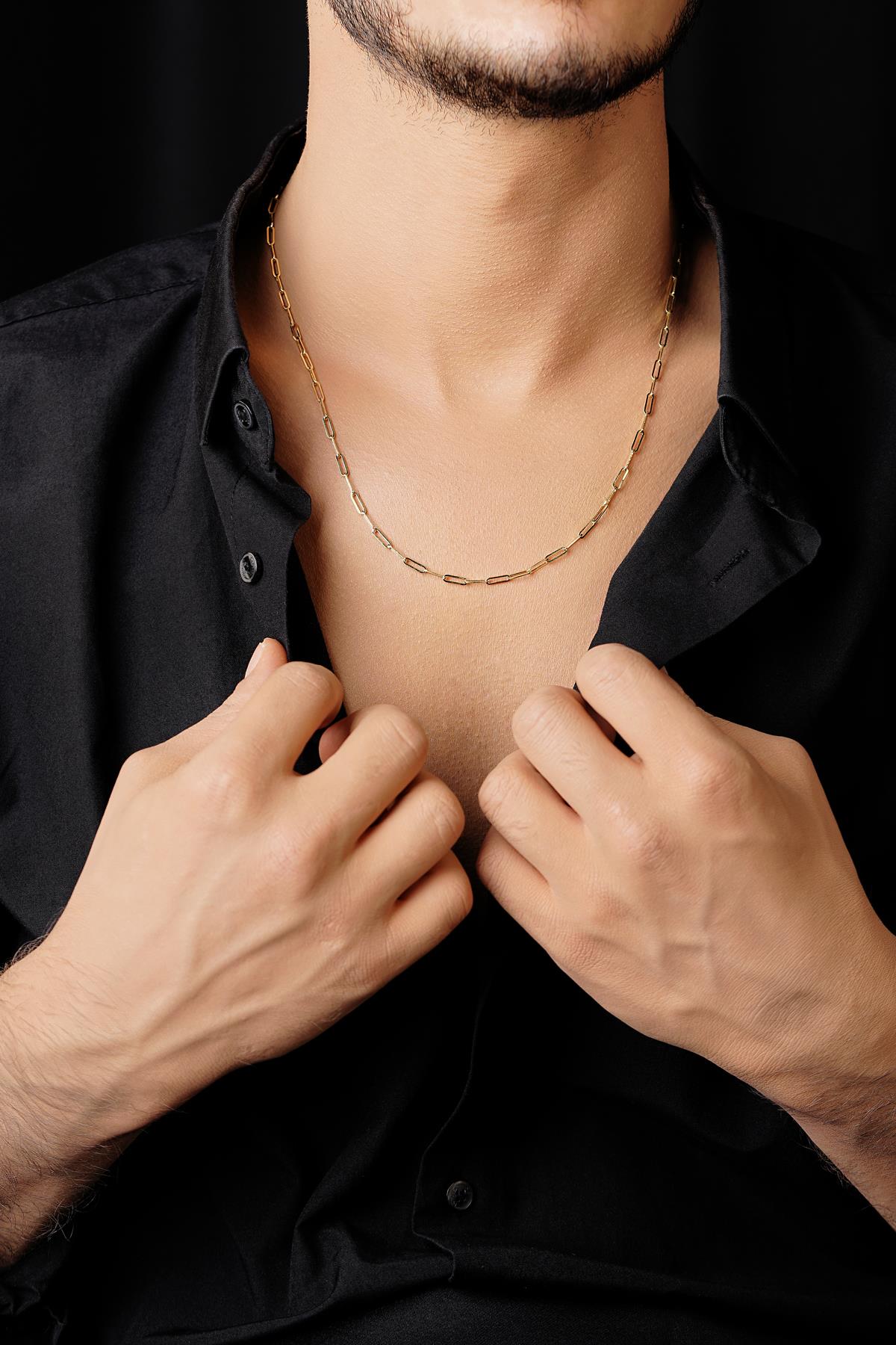 Men's 14K Solid Gold Paperclip Necklace