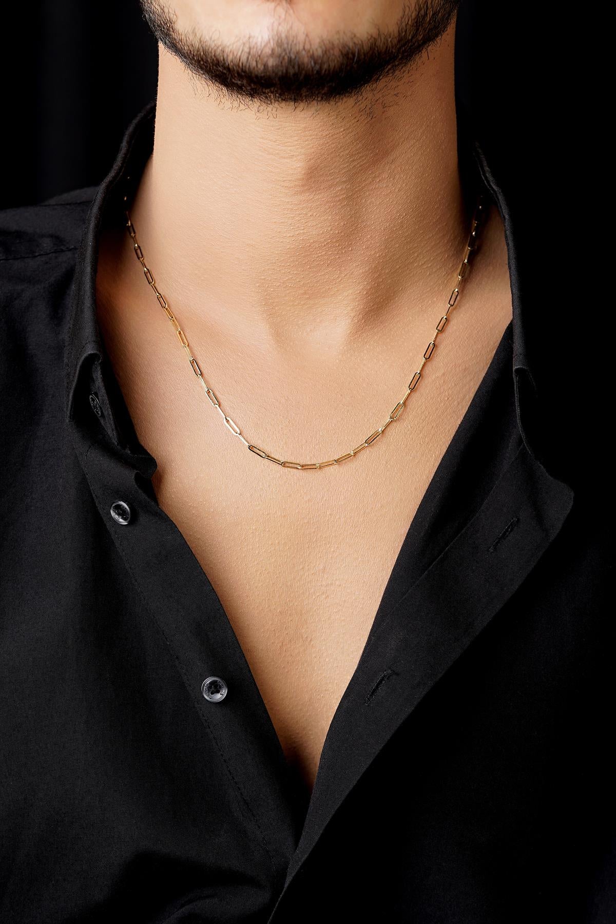 Men's 14K Solid Gold Paperclip Necklace