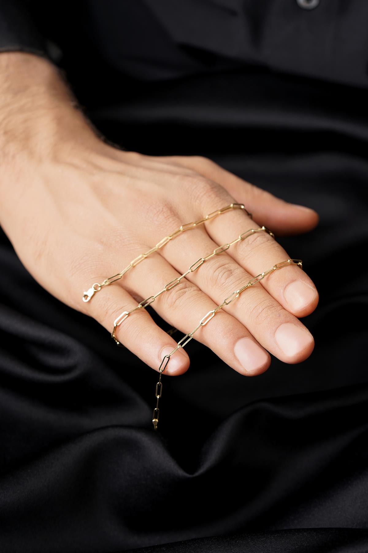 Men's 14K Solid Gold Paperclip Necklace