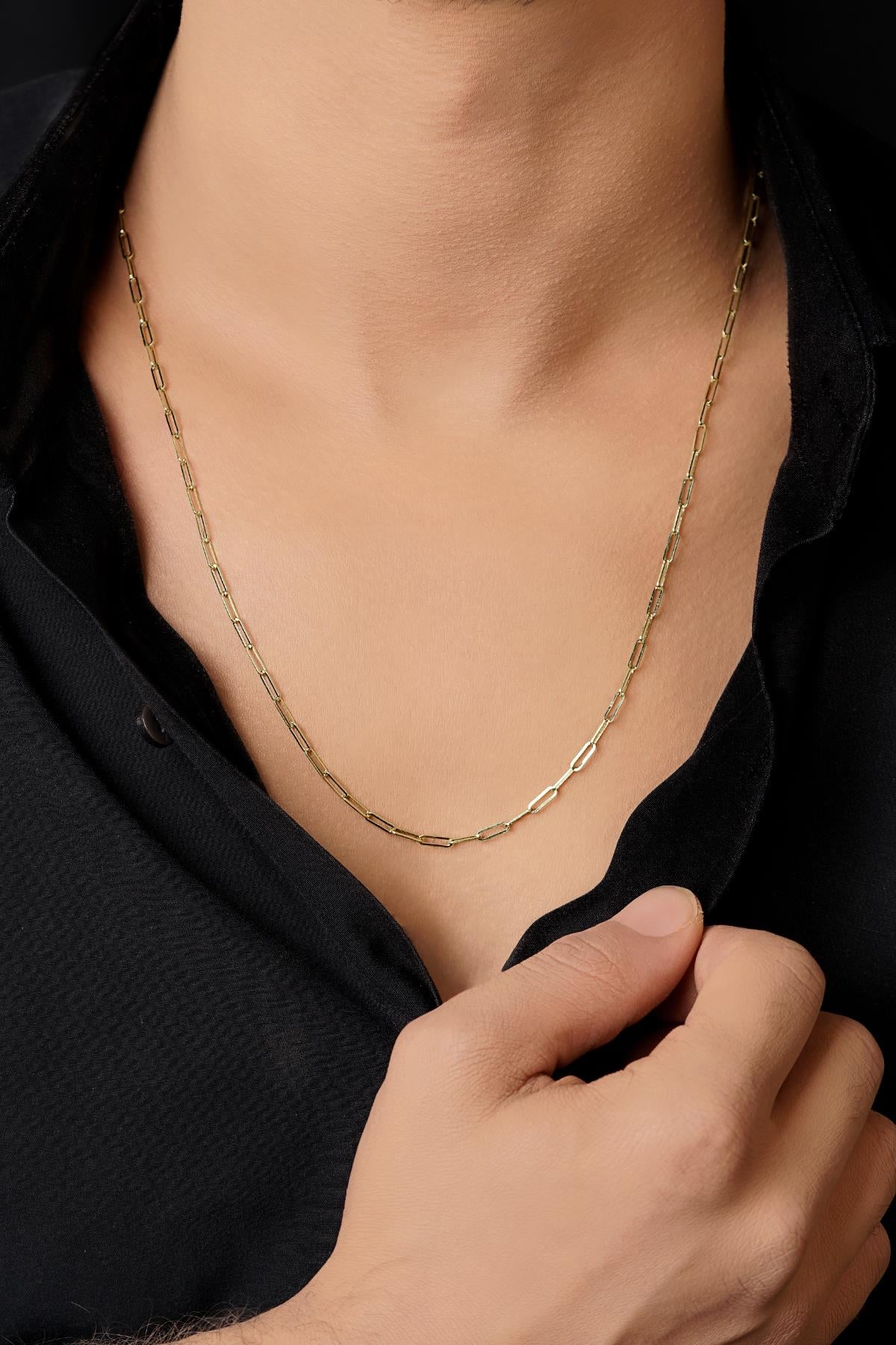 Men's 14K Solid Gold Paperclip Necklace